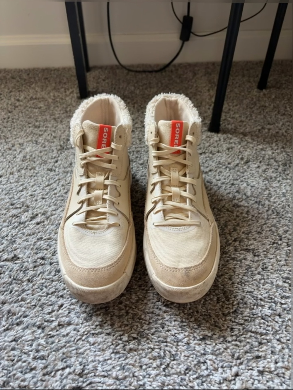 Sorel Beige High-Top Casual Sneakers Boots Hiking Snow Vans Style with Sherpa
